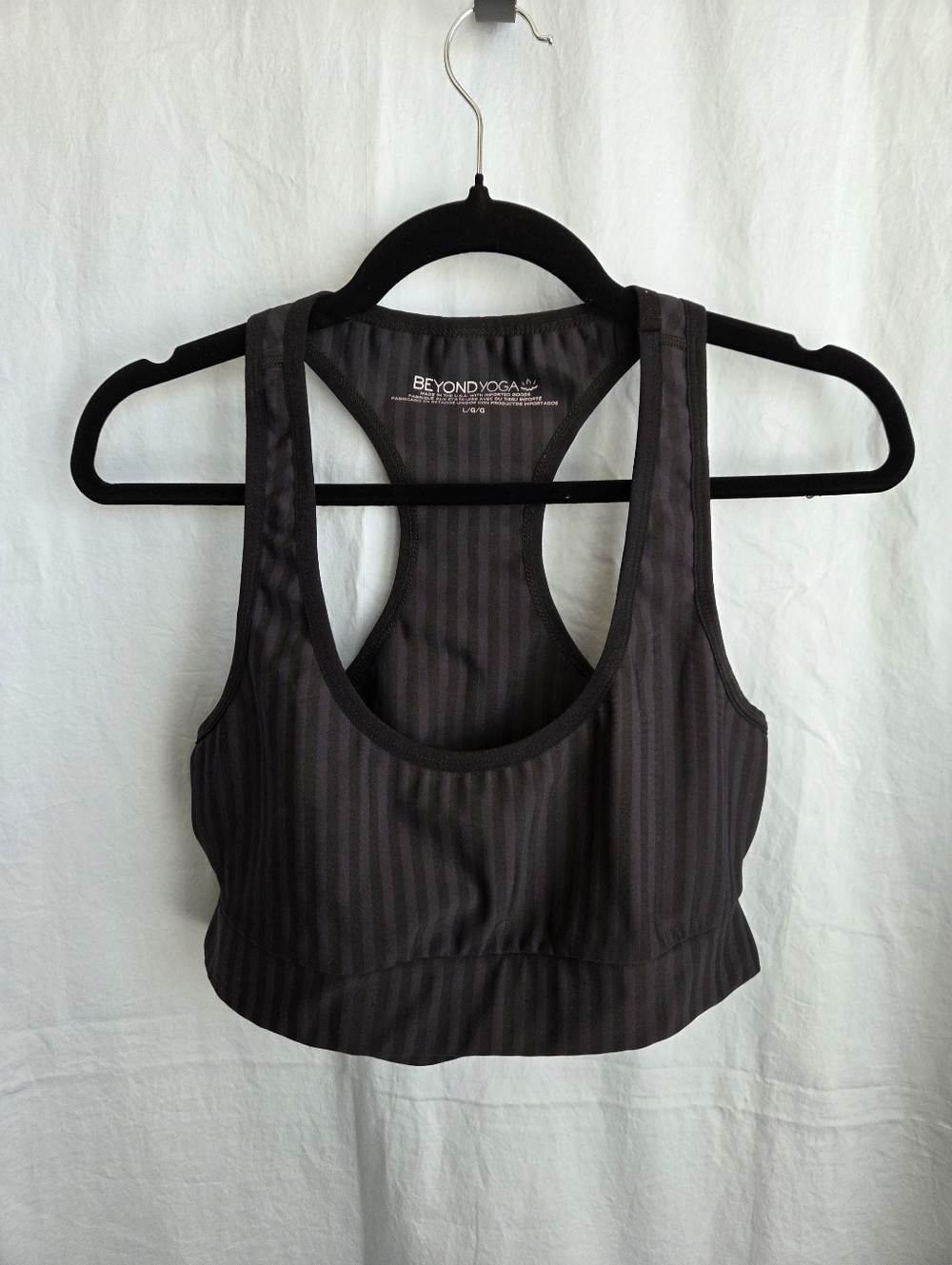 Beyond Yoga Work It Over Long Line Bra in Black Stripe Jacquard - Size L